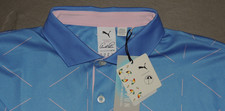 NWT Arnold Palmer Puma Bay Hill Golf Polo Shirt Sz L Blue with pink stripes