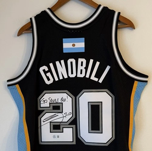 Manu Ginobili Signed San Antonio "GO SPURS GO!” Mitchell & Ness NBA Jersey BAS