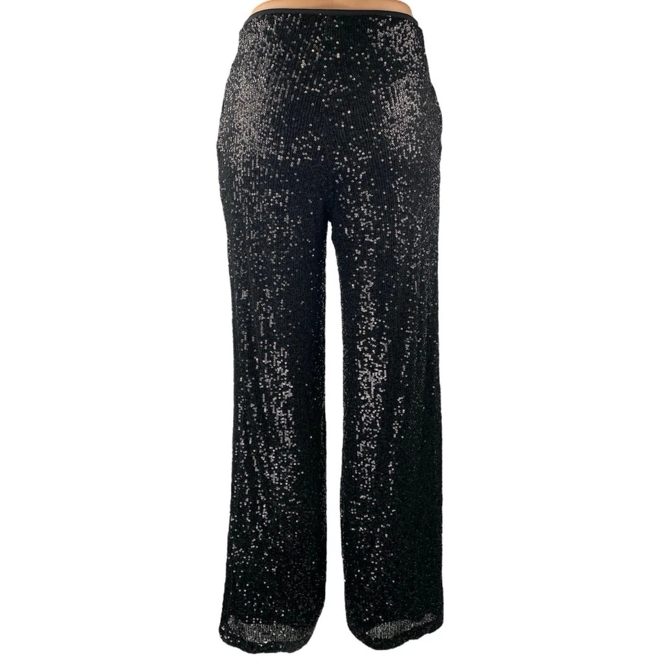 Pantalones Pantalones Pantalones Cintura Alta Pierna Ancha Brillo Lentejuelas Negros Diseño ASOS Talla 4 Foto 3 de 4