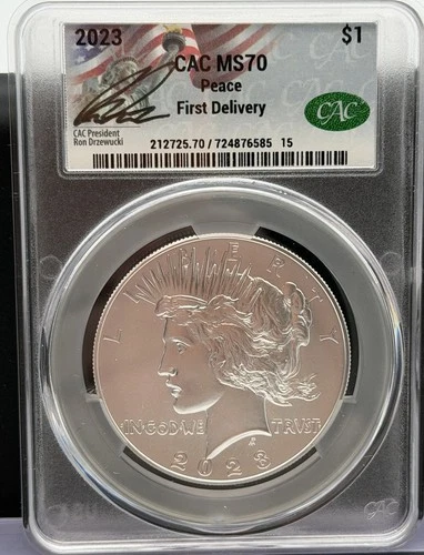 2023 CAC MS70 Peace Dollar First Delivery Ron Drzewucki Signed! 1oz Silver