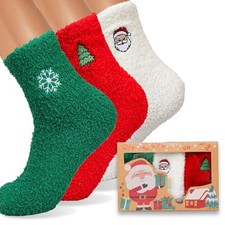 3 Pairs Christmas Fuzzy Warm Fluffy Winter Socks for Adults, Coral Fleece Cozy