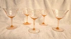 Vintage Pink Depression Glass Floral Etched Optic Set 5 Champagne Glasses