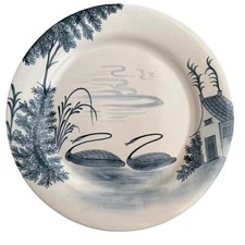 Blue & White Swan Cottage Decorative Wall Plate 12" Global Views Williamsburg