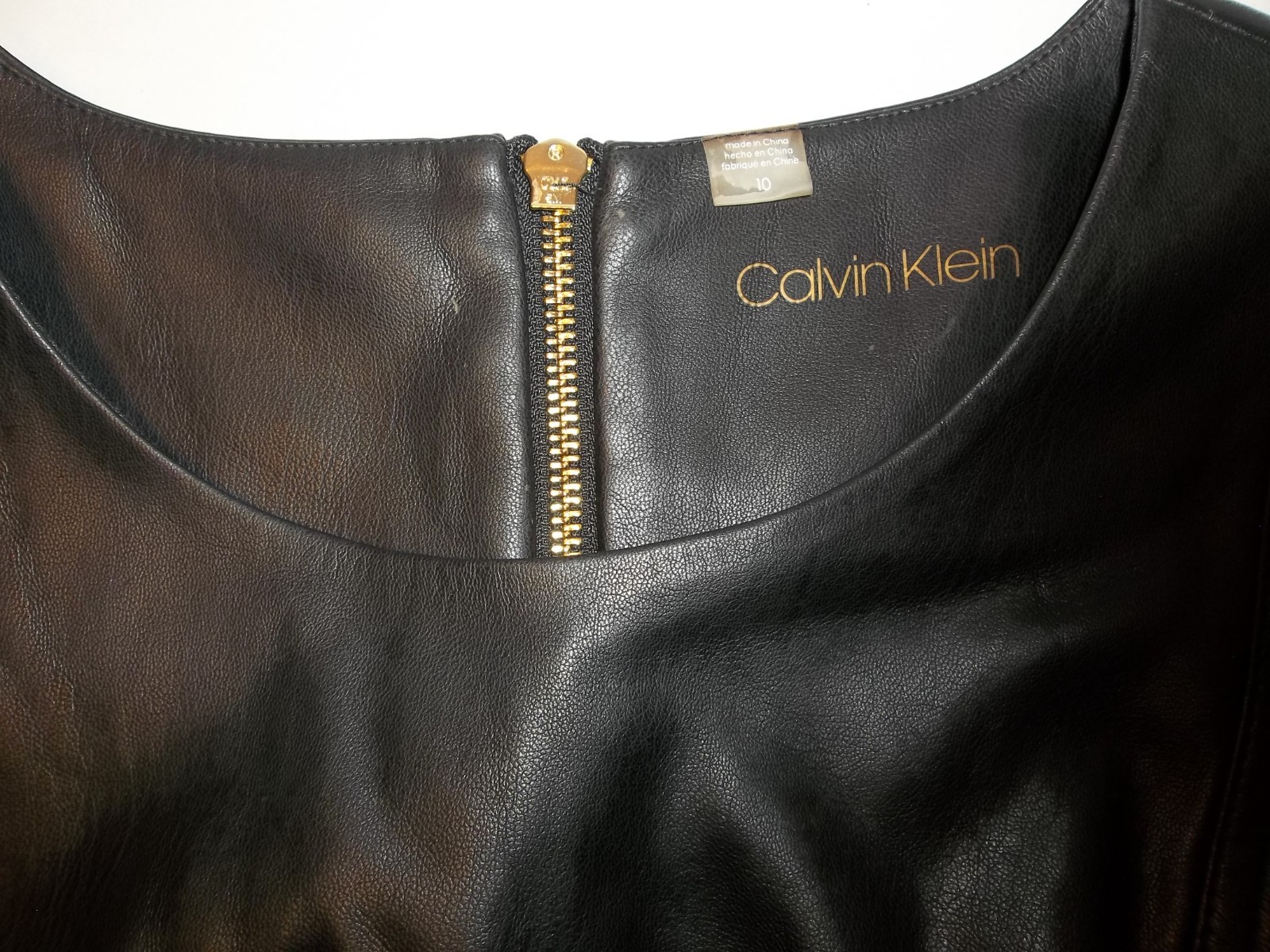 New Womens Size 10 Calvin Klein Black Faux Leather Cap Sleeve Dress Studded image 2
