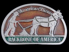 SE15120 NOS VINTAGE 1970s  AMERICAN FARMS BACKBONE OF AMERICA  BELT BUCKLE