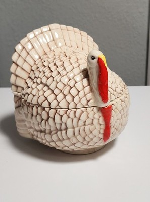 VTG 70s Thanksgiving Turkey Bowl w/Lid ~ Gravy Candy Dish Trinket Box ~ 5.5'' H