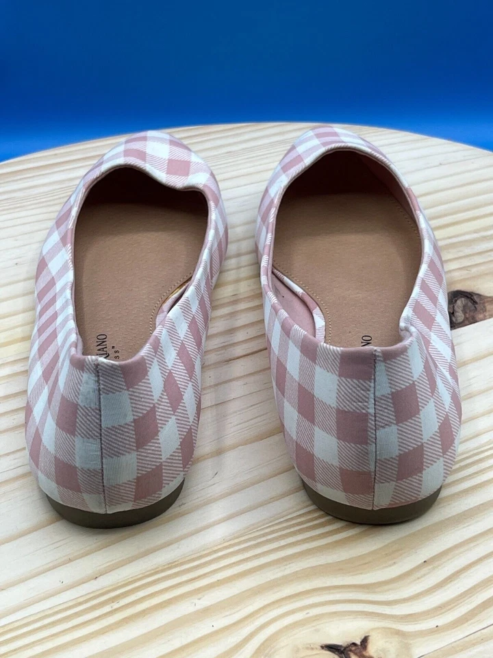 Christian Siriano Ballet Pisos Para Mujer Talla 8 Blanco Rosa Cuadros Sin Cordones Comodidad Foto 3 de 4