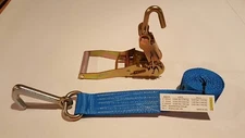 4 BLUE J Hook Ratchet Straps Car Hauler Tow Flatbed Trailer Tie Down 