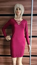 Boohoo Jersey Burgundy Ling Sleeves Dress Uk Size 10 