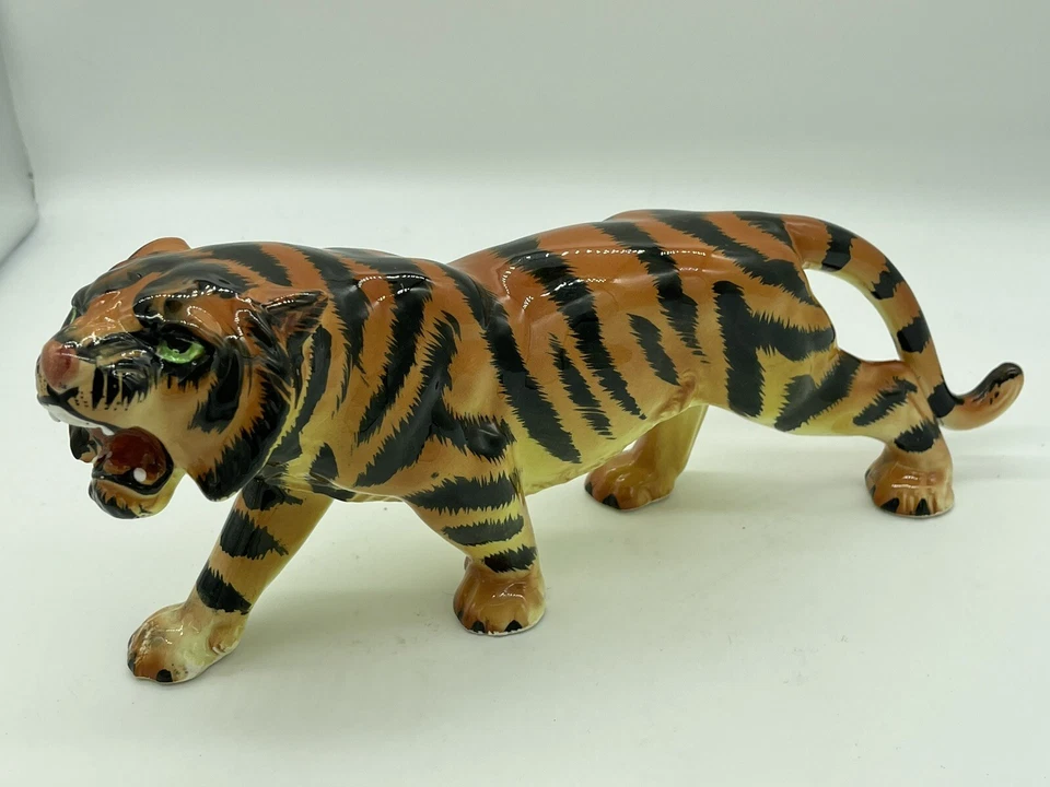 Porcleain японский бенгальский тигр фигурка 11,5 «длиной, 4,75» длина с зелеными глазами - Изображение 3 из 4