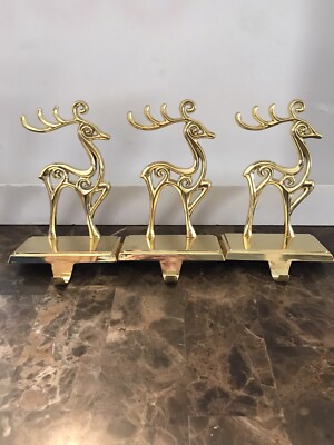 SET OF 3 REINDEER DEER GOLDEN METAL STOCKING HOLDER HANGARS 7.5” | eBay