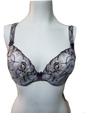 Alegro Women's Sheer Fashion Fancy Embroidered Bra Size 32D Gray Wine Accents