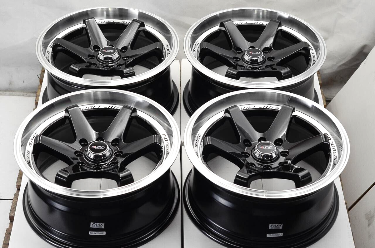 Kudo Racing Disturb 15x7 4x100 4x114.3 Black w/Polish Lip Wheels