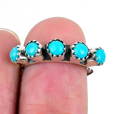 Sleeping Turquoise Stone 925 Silver Channel Set Daughter Statement Ring Jewelry