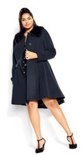 City Chic Nwt 14 Xs Navy Blue Grandiose Elegant Women's Winter Coat Faux Fur