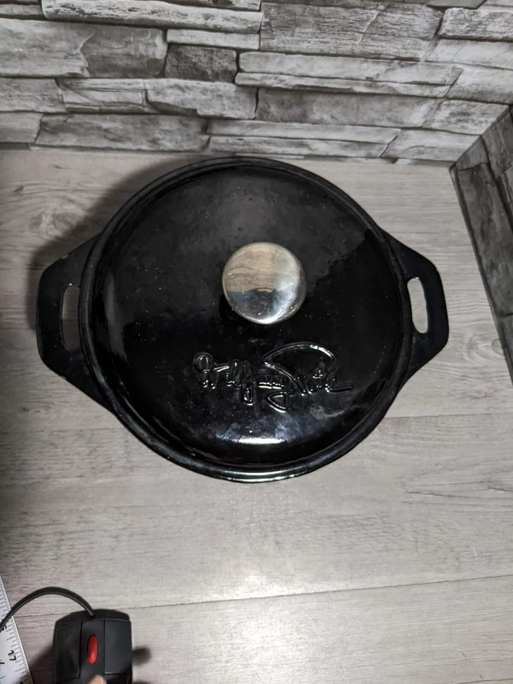 Olla de barro cubierta horno holandés Wolfgang Puck esmalte negro hierro fundido 10" de diámetro Foto 2 de 4