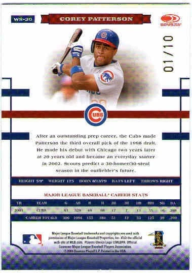 Tarjeta Holofoil 1/10 COREY PATTERSON 2004 Donruss Serie Mundial Liga Nacional ( Foto 2 de 2