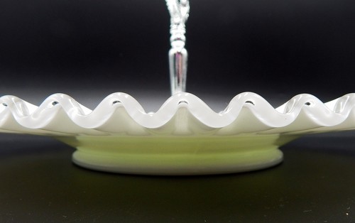 Fenton Silver Crest Milk Glass Tidbit Tray Platter Ruffle Crimped Edge 12 Inch - Picture 10 of 13