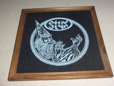 VINTAGE 1980S FRAMED STYX ROCK MUSIC BAND BLUE WIZARD MIRROR SIGN