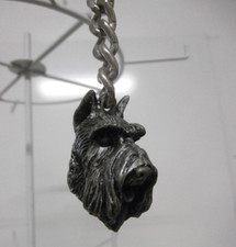 Pewter SCHNAUZER Dog Puppy 3D Metal Figurine Keychain Pet Lover's Chain Ring