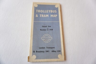 1939 Nummer 2 Trolleybus & Straßenbahnkarte London Transport Bus U-Bahn 