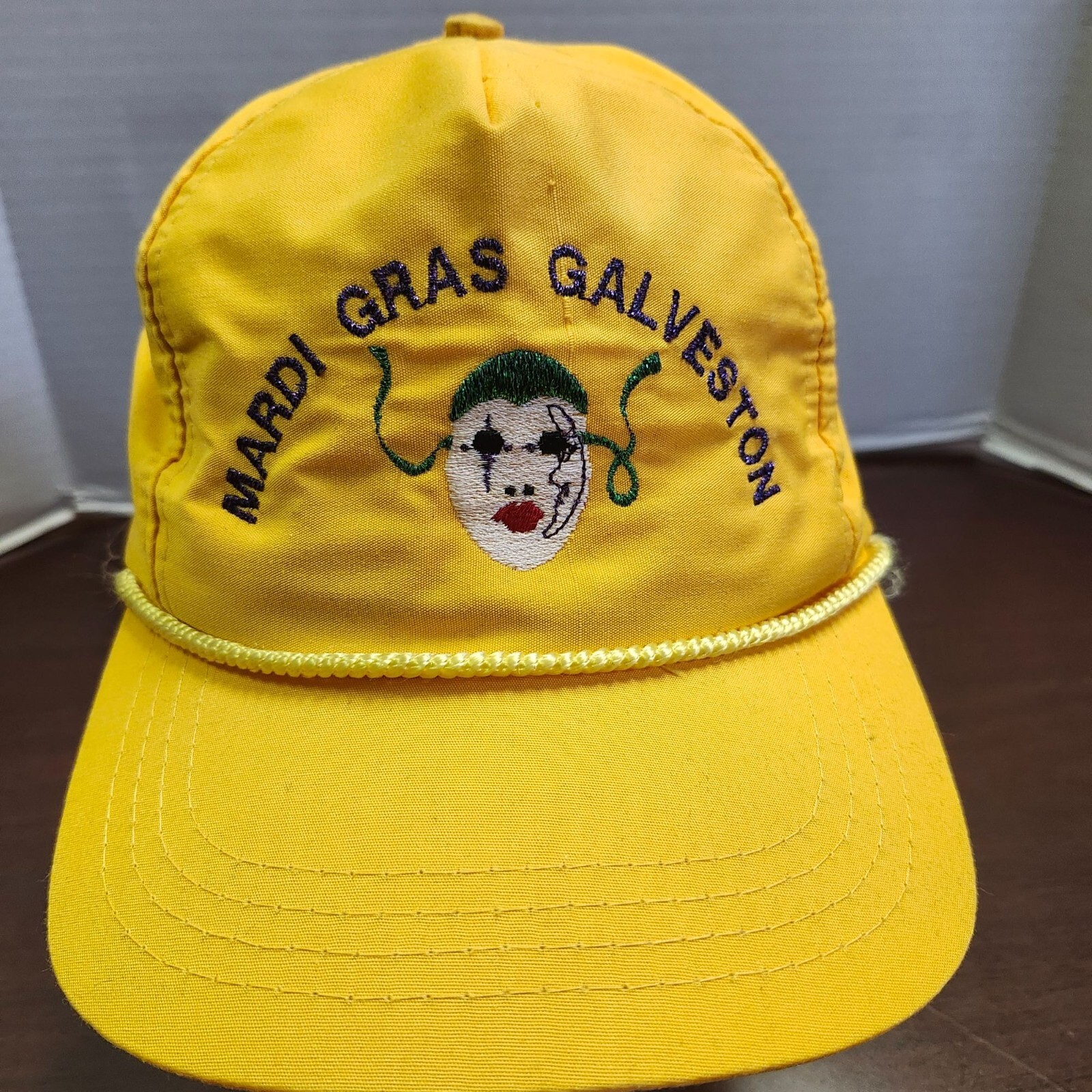 Vintage Mardi Gras Galveston Hat Cap Embroidered Yellow Snapback Men's