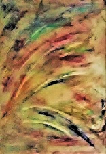 PAINTING,TITLED; 'EXOTIC LEAVES',OIL & 18K GOLD,IMPRESSIONISM,CANVAS,FREE SHIP