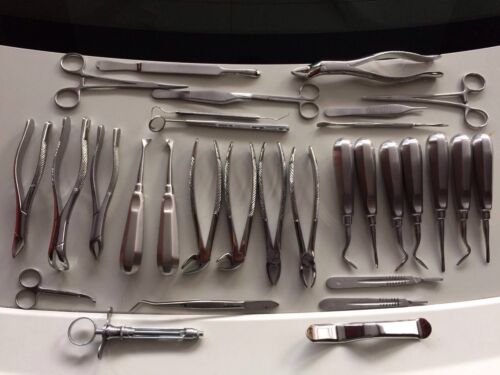 32 pièces INSTRUMENTS FORCEPS EXTRACTION DENTAIRE BUCCALE EXTRACTION ASCENSEURS - Photo 1/8