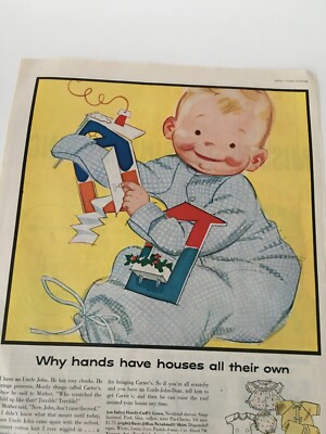 Carter's baby clothes ad 1957 original vintage art illus. Baby Boy