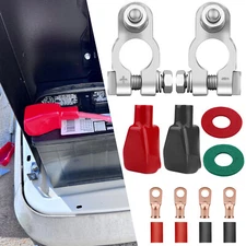 Battery Terminal Positive Negative Clamps Connectors Kit w/ Copper Lugs & Covers