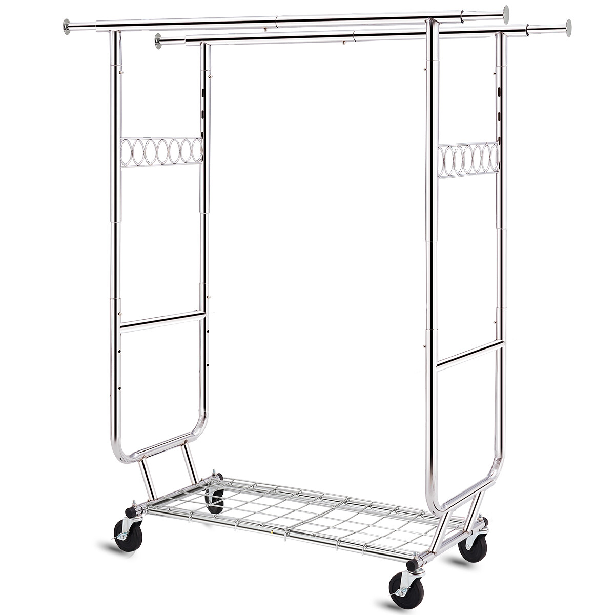 Collapsible Double Heavy Duty Rolling Clothing Garment Rack with Shelves 600lbs