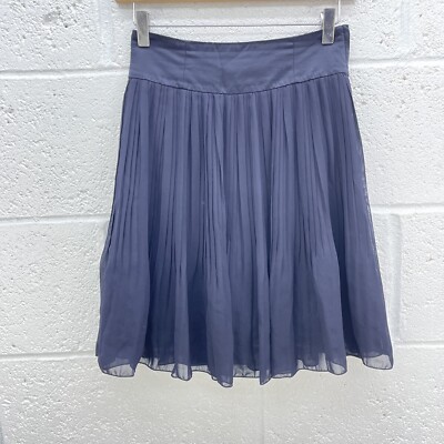 H&M NAVY PLEATED CHIFFON MINI SKIRT FRILL FLARE LINED