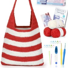 1 Set Handmade Crochet Material Kit DIY Striped Tote Bag Tool Craft bag material