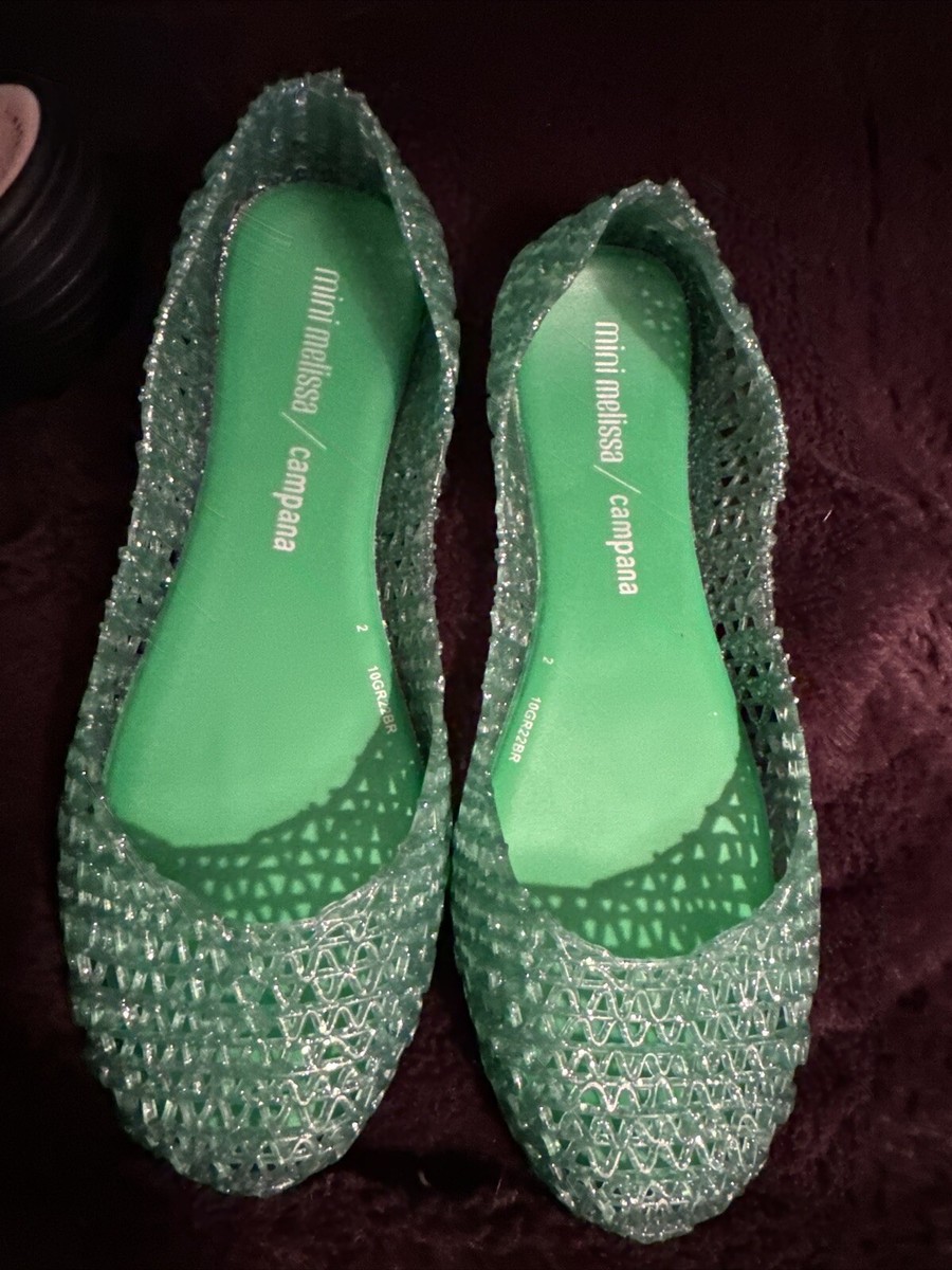MINI MELISSA Campana Papel Green Glitter Jelly Shoe Flats Youth