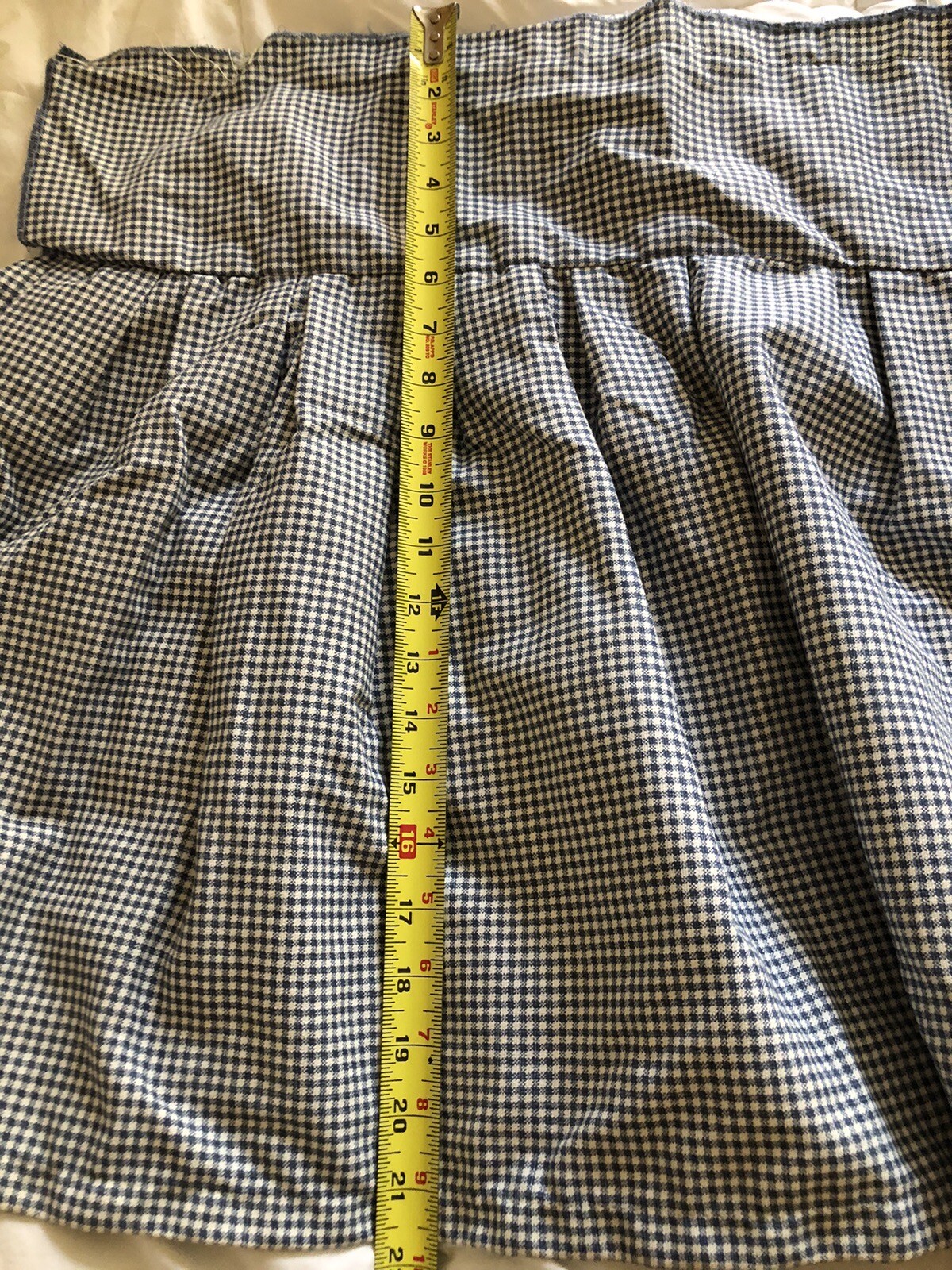 Waverly Material Blue Gingham Dust Ruffle Bed skirt 21” Drop Homemade