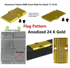 Laser Engraved Flag Gold Trijicon RMR Cover Plate F Glock 17 19 26 RMR Cut Slide