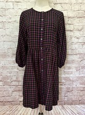 Madewell Womens Babydoll Shift Dress Size 00 Plaid Flannel Raglan Button Front