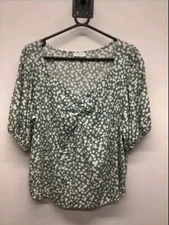 Lovely Sweetheart Neck Lime Green Spotted Blouse Ruching Detail Size 18 Papaya