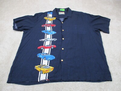 Paradise Found Shirt Men 3XL XXXL Corvette Cars Graphic Print Hawaiian Button Up