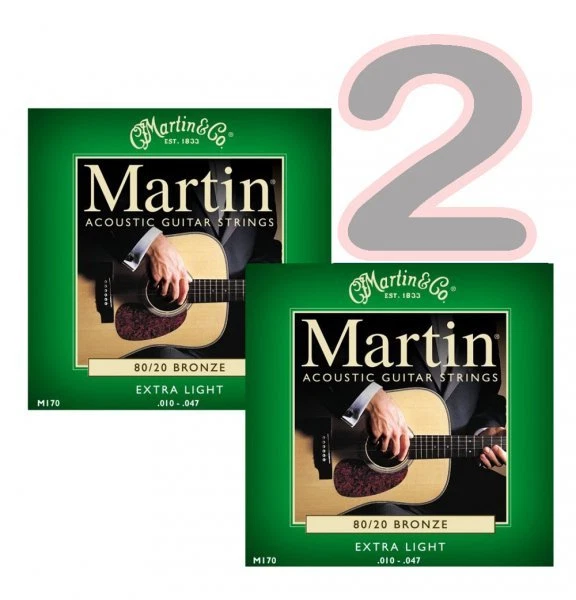 2 x SETS / Packs OF MARTIN ACOUSTIC GUITAR STRINGS EXTRA LIGHT 10 - 47 M170
