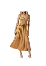 ASTR The Label Pleated Bustier Midi Dress In Gold SZ L NWOT