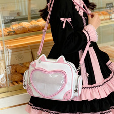 Pink Heart ITA crossbody bag and backpack, enamel pin bag, PU leather women bag