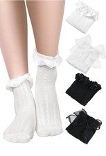4 Pairs Women's Ruffle Frilly Lace Ankle Socks Cute Princess High Elegant White