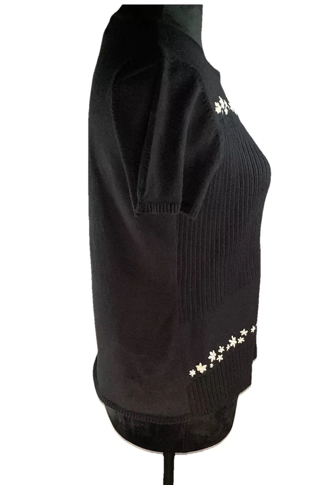 Camisa ajustada preta manga curta requisitos vintage bebê boneca bordada flor MD - Imagem 4 de 4