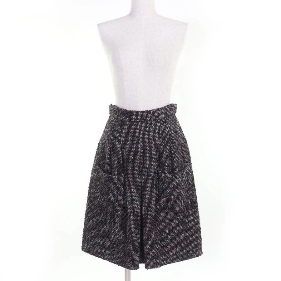 Chanel — CHANEL Auth Women's Wool Tweed Skirt Bottoms Straight Skirt Black Logo Angora
