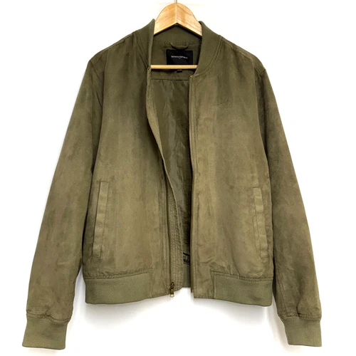 Banana Republic Men’s M Bomber Jacket Faux Vegan Suede Full Zip Pockets Green image 3