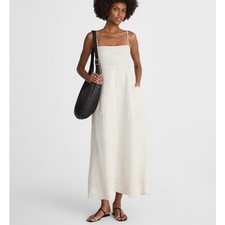 NEW Madewell Striped Empire Waist Midi Dress Linen Lighthouse White Stripes XS