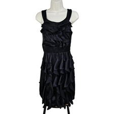 Max and Cleo Black Ruffle Tiered Satin Romantic Cocktail Dress 4 Glam Party LBD
