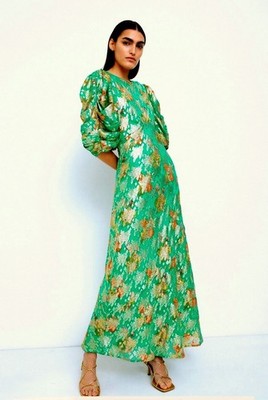 Warehouse x The British Museum Sparkle Floral Maxi Dress - Green Size 18-20