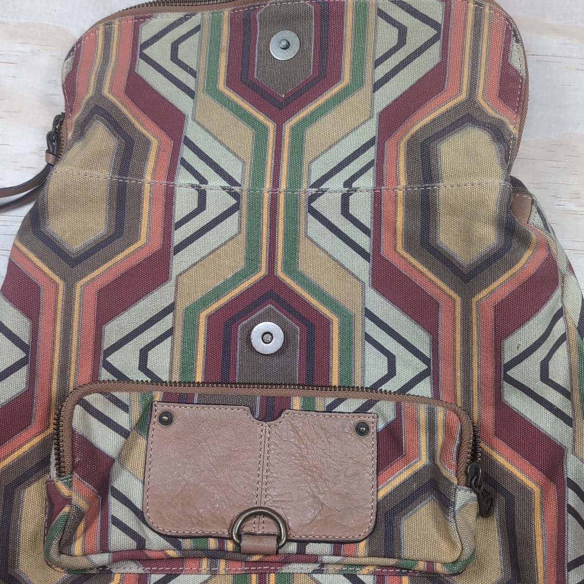 ✨️ GUC Anthropologie Hayden Harnett Fabric Leather Backpack Geometric Retro Anthropologie Hayden Harnett Brooklyn NYC Backpack Bag  main image 2
